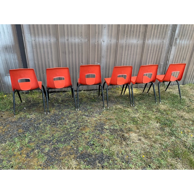 Mid-Century Modern 1960s Artco Bell Co Bucket Hard Plastic Chair Mid Century Retro Orange - Set of 6 Vintage For Sale - Image 3 of 5