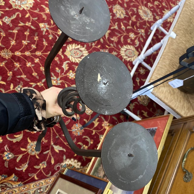 Late 19th Century Antique Iron Three-Pronged Candelabra For Sale - Image 5 of 6