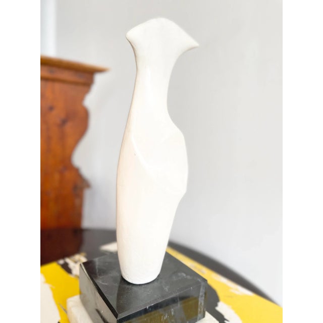 White Vintage Gesso Sculpture With Travertine and Black Marble Double Base For Sale - Image 8 of 12