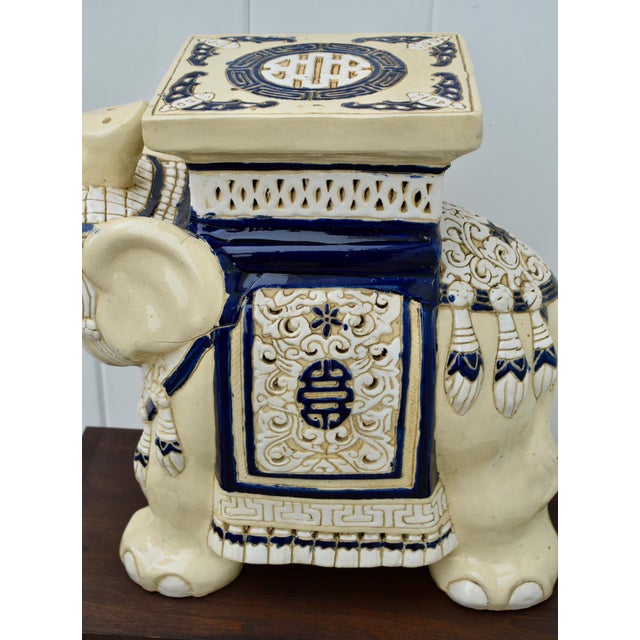 Ceramic Elephant Garden Stool Side Table Plant Stand Chinese Cream Blue For Sale - Image 4 of 15