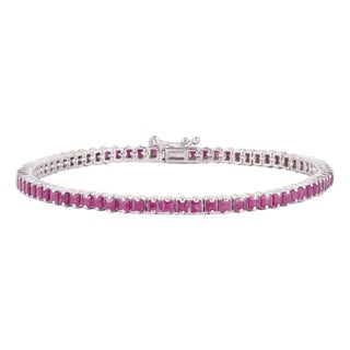 Certified Natural 5.67 Ct Ruby Square Cut Tennis Bracelet - Wedding Jewelry For Sale