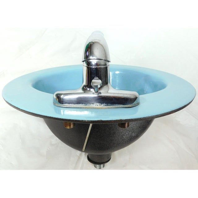 Metal 1964 Vintage Rheem Regency Blue Drop-in Porcelain & Cast Iron Sink With Hudee Ring For Sale - Image 7 of 17
