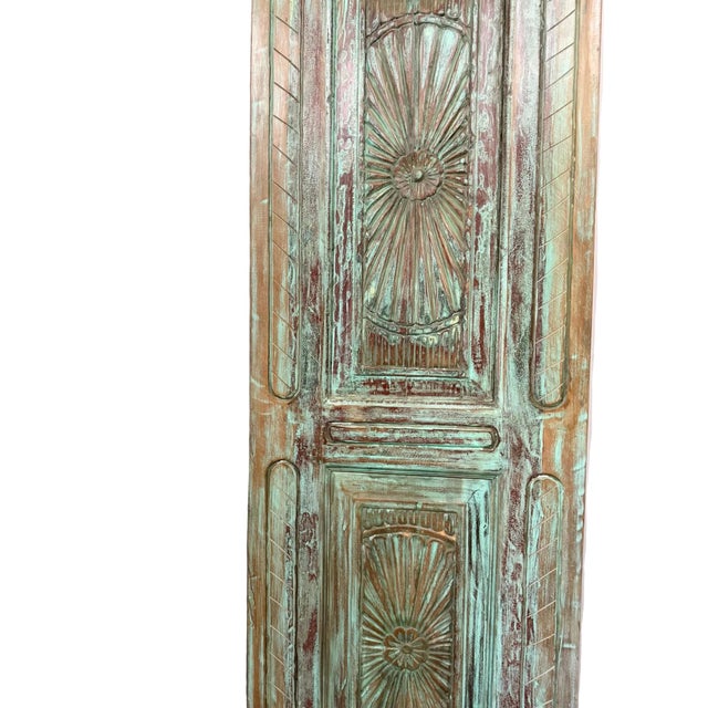 Vintage Spanish-Style Carved Wood Barn Door – Solid Wood Sliding Statement Door 96x27 For Sale - Image 4 of 8