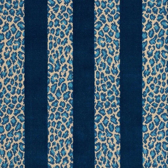 Contemporary Schumacher X Timothy Corrigan Guepard Stripe Velvet Fabric in Mediterranean For Sale - Image 3 of 3