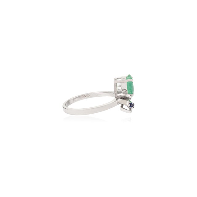 Not Yet Made - Made To Order Modernist 8x6mm Emerald Solitaire Ring With Sapphire in Sterling Silver - Size 7 For Sale - Image 5 of 11