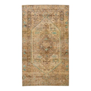 1960s Vintage Persian Distressed Handmade Medallion Beige Wool Rug For Sale