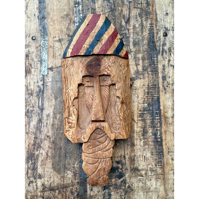 Vintage Rustic Carved Wood Mask For Sale - Image 4 of 11
