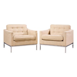 Florence Knoll Mid Century Relaxed Cube Club Lounge Chairs - Pair For Sale
