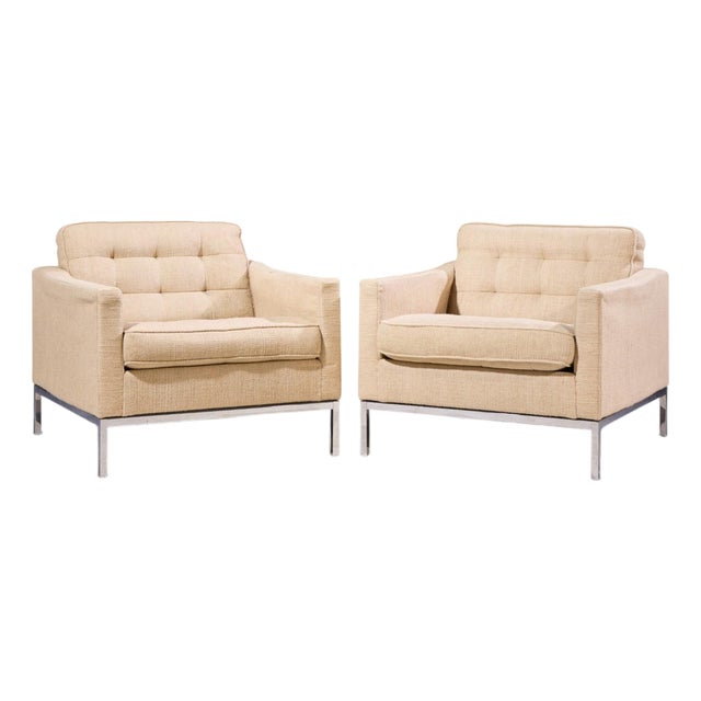 Florence Knoll Mid Century Relaxed Cube Club Lounge Chairs - Pair For Sale