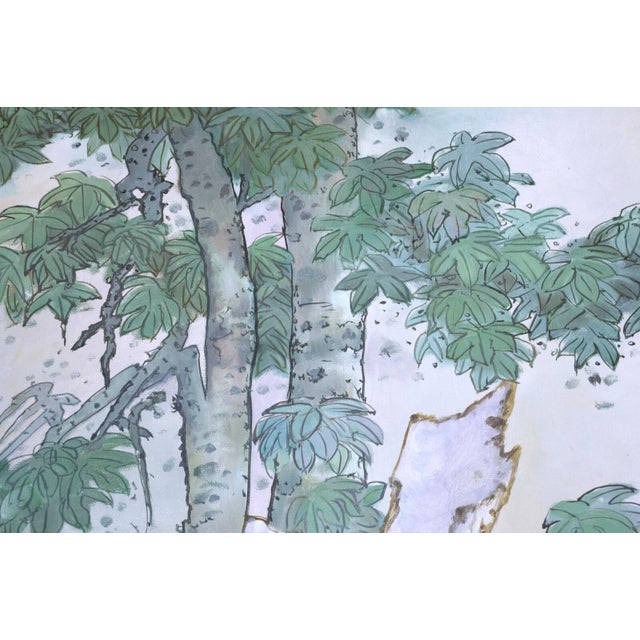 Contemporary Hua Sanchuan Viewing Flowers Contemporary Figurative Asian Acrylic Painting on C For Sale - Image 3 of 8
