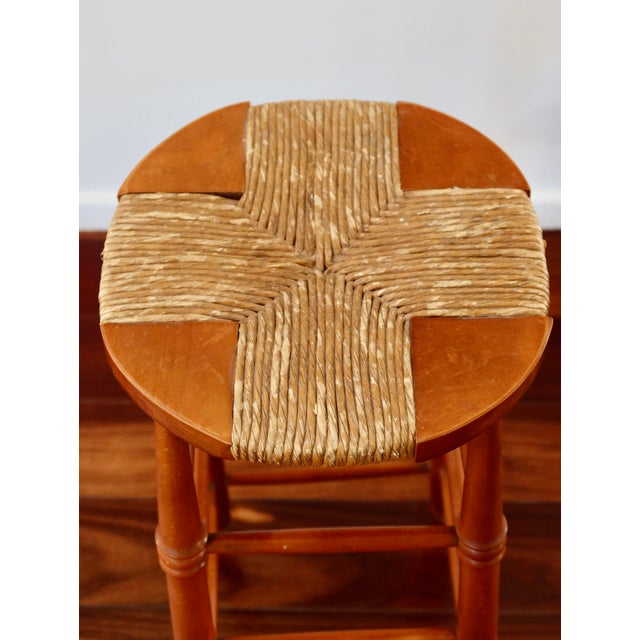 Antique Wooden Bar Stool with Straw Seat, 1980s For Sale - Image 9 of 12