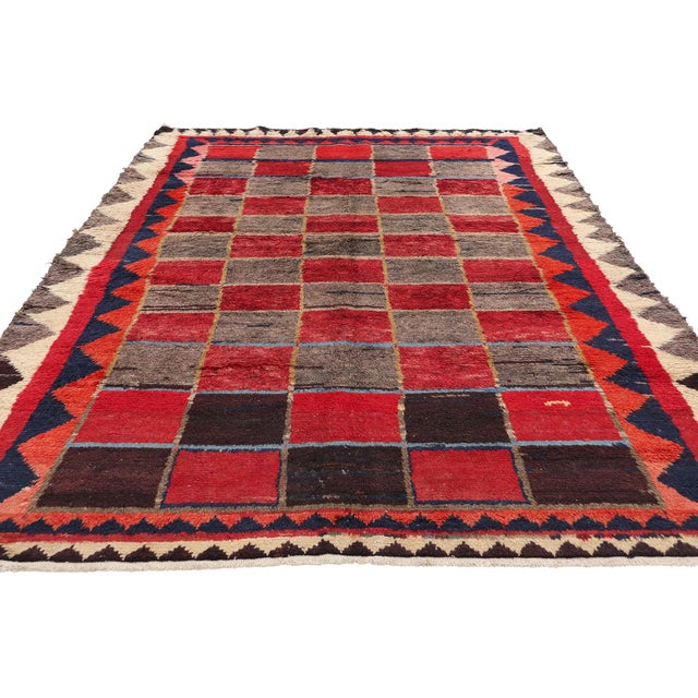 Mid-Century Modern Vintage Persian Lori Checkerboard Rug - 05'04 X 09'01 For Sale - Image 3 of 9