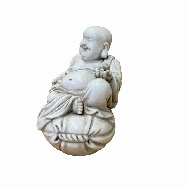 Small Finish Off White Color Porcelain Happy Buddha Statue For Sale - Image 4 of 6