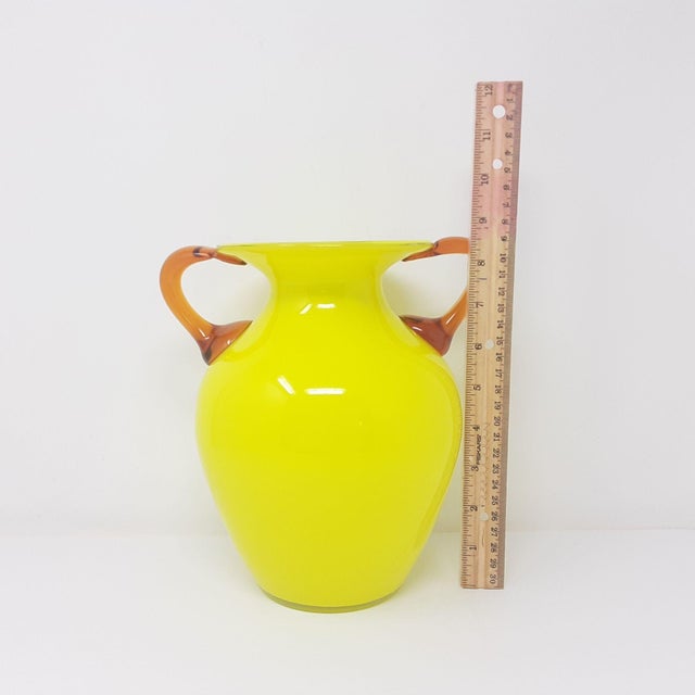 Mid-Century Art Glass Yellow Hand-Blown Amphora Vase For Sale - Image 10 of 11