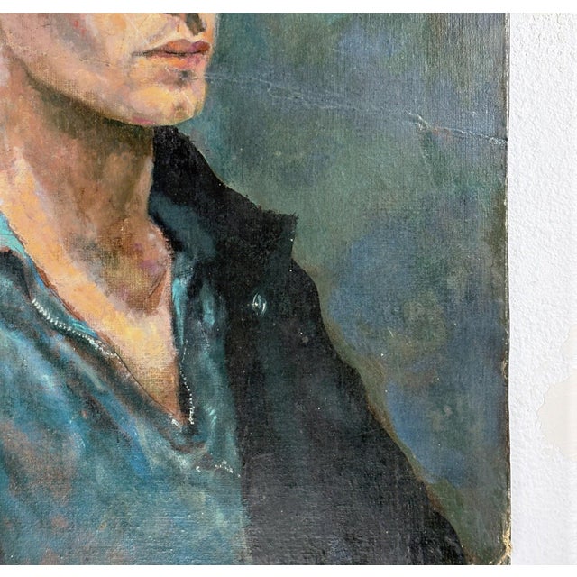 Textile 1962 Philip Behymer Mid-Century Modern Portrait - Oil on Canvas Board For Sale - Image 7 of 10
