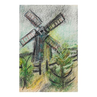 1950s Alexandra Merker Modern Windmill Drawing For Sale