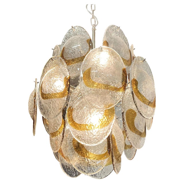 Vintage Italian Murano Chandelier with 24 Clear and Amber, 1980s For Sale - Image 11 of 15