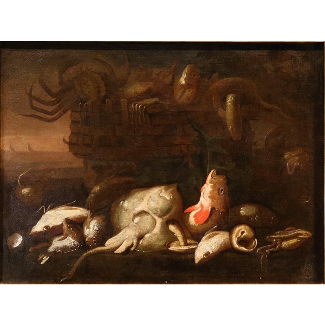 Elena Recco, Still Lifes with Fish and Shellfish, 1690, Oil on Canvas, Set of 2 For Sale - Image 4 of 16