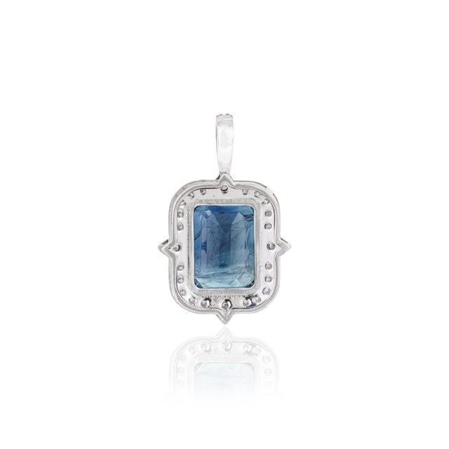 Metal Victorian 3.4ct Blue Sapphire & Diamond Pendant in 14k White Gold For Sale - Image 7 of 14