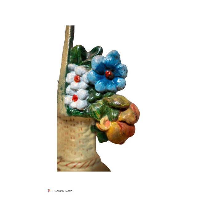 Gold Early 20th Century Basket of Roses With Bow Painted Cast Iron Doorstop For Sale - Image 8 of 10