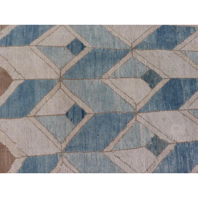 Mid 20th Century Square Vintage Turkish Oushak Kars Rug in Modern Design With Blue and Light Brown Colors For Sale - Image 9 of 12