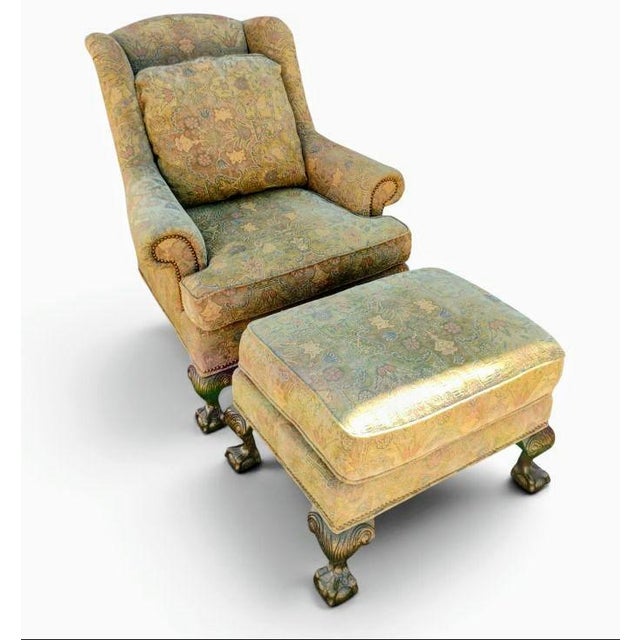 Timeless Luxury: Bespoke Taylor King Wingback Armchair & Matching Ottoman Set For Sale - Image 11 of 12
