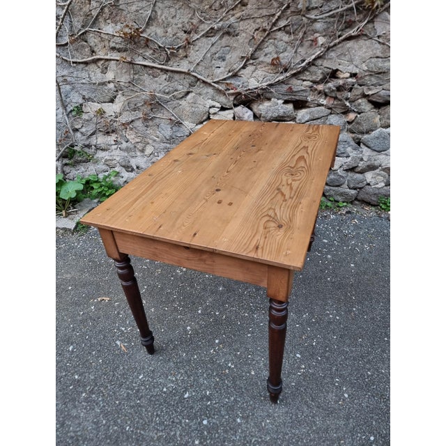 Wood Vintage Pine Drop-Leaf Table with Turned Beech Legs, France, 1930s For Sale - Image 7 of 16