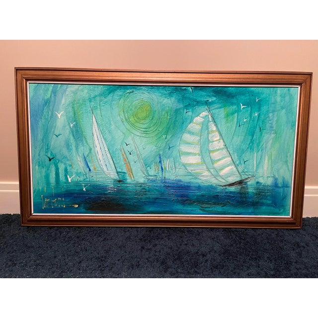 Mid 20th Century Modernist Abstract Nautical Painting, Framed For Sale - Image 4 of 4