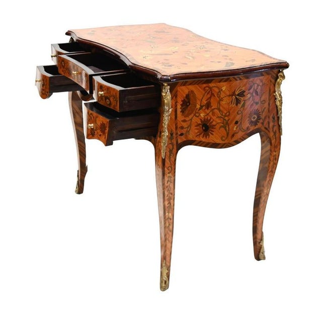 French Writing Desk in Marquetry Inlay For Sale - Image 9 of 14