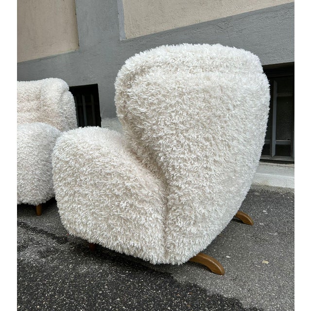 Set of Scandinavian Wing Lounge Chair and Ottoman in Long-Haired Fabric, 2000s, Set of 2 For Sale - Image 4 of 13