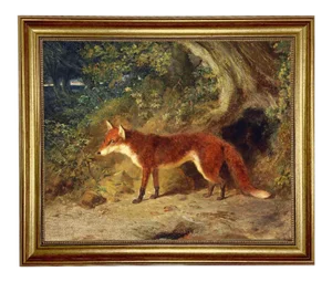 "Fox and Feathers" Contemporary Reproduction Print on Canvas, Framed