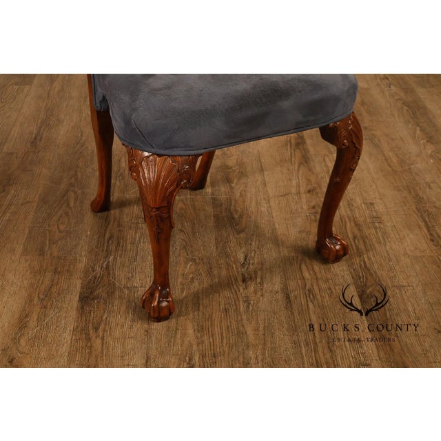 Early 20th Century Georgian Style Set of Ten Carved Burlwood Dining Chairs For Sale - Image 5 of 18