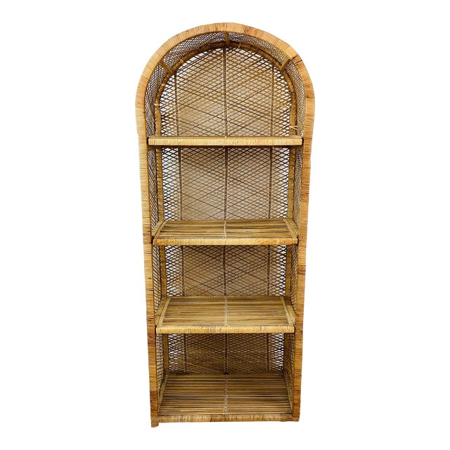 Vintage 1970s Rattan Wicker Boho Shelf For Sale