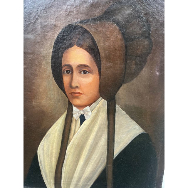 1920s American School Portait of a Young Woman in a Bonnet For Sale - Image 4 of 5