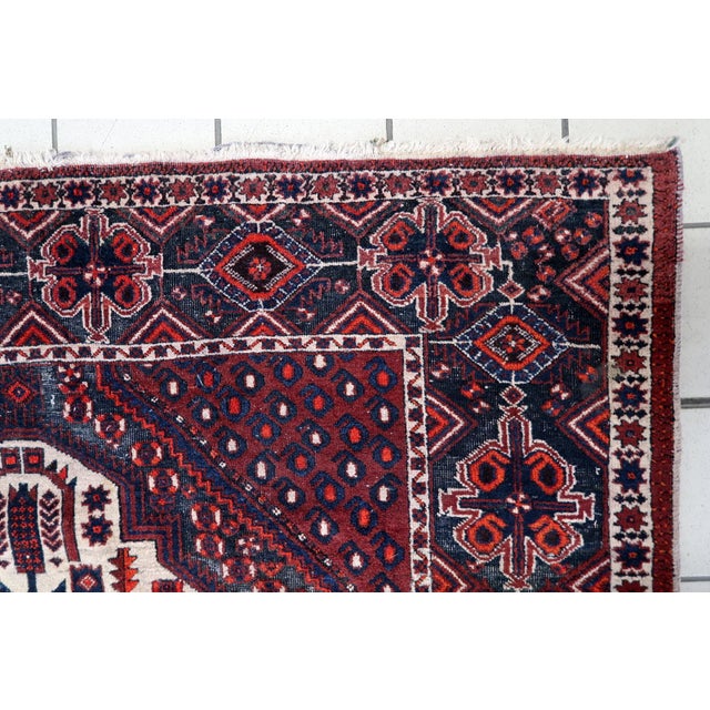1950s, Vintage Persian Afshar Rug, Tribal Double Medallion, Red Field, 4 X 6 For Sale - Image 11 of 11
