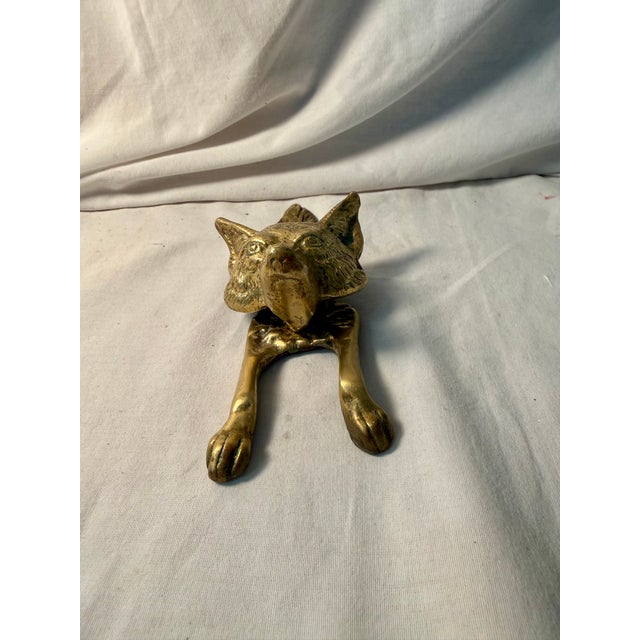 English Vintage, English, Fox, Brass Door Knocker For Sale - Image 3 of 7