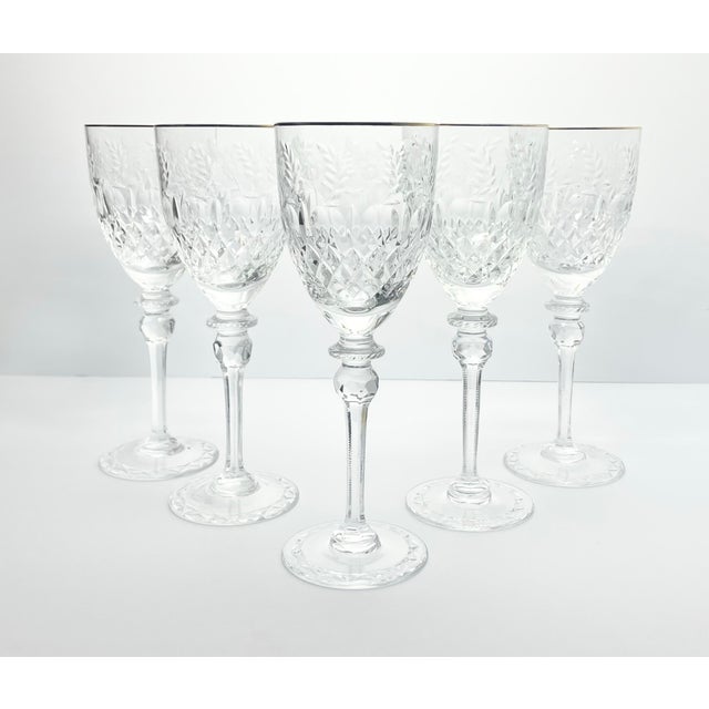 Rogaska “Gallia (Gold)” Set of 5 Crystal Gold Rim Water Glasses 9 1/4” 12oz Good vintage condition. No chips, cracks, or...