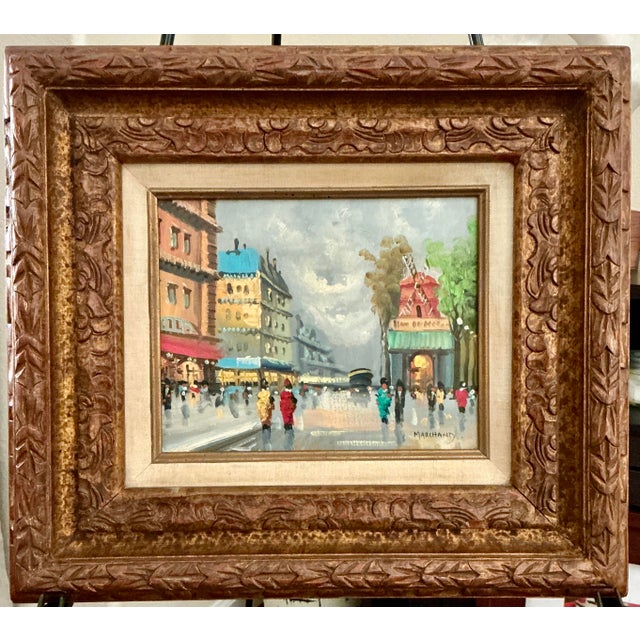 1950s Painting O/C Mid-Century French Impressionist Street Scene, Montmartre — Jacques Marchand (B. 1932) For Sale - Image 5 of 6