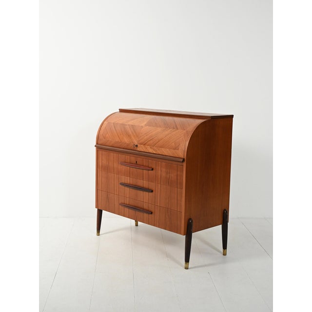 1950s Teak Secretaire with Elongated Carved Handles, 1950s For Sale - Image 5 of 11