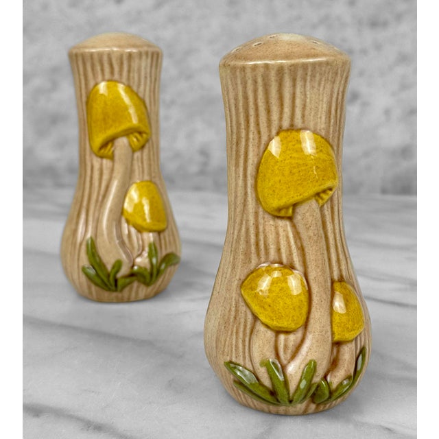 Mid-Century Whimsical Mushroom Porcelain Salt & Pepper Shakers - a Pair For Sale - Image 4 of 10