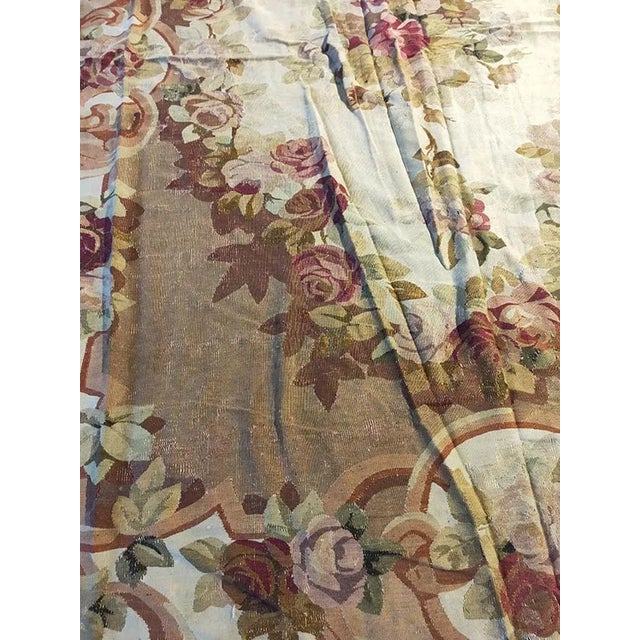 1870s Brown Floral Medallion Antique French Aubusson Napoleon III Carpet 11' X 13' 7" Flatweave Wool Rug For Sale - Image 4 of 9