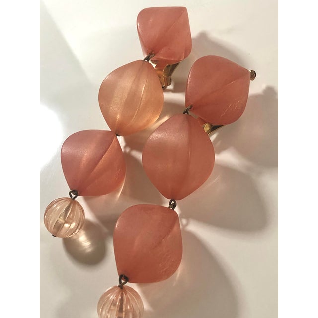 Boho Chic 1970s Peach Lucite Long Dangle Drop Earrings - Set of 2 For Sale - Image 3 of 8