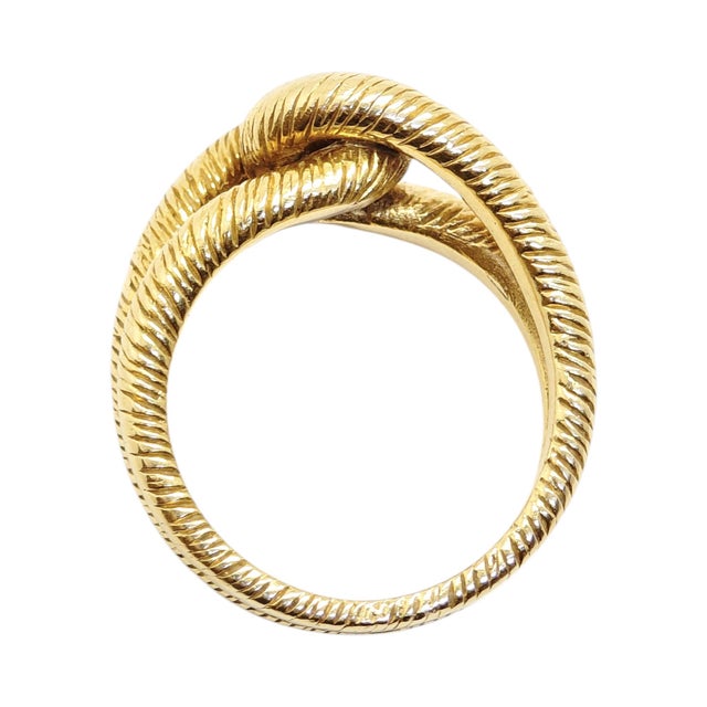 Metal Vintage 18k Gold Double Loop Knot Ring, Size 6.75 For Sale - Image 7 of 9