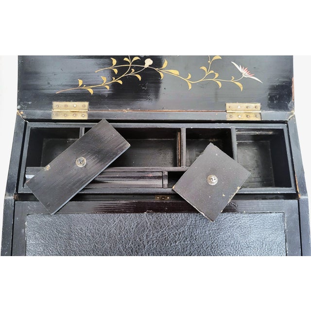 Antique English 19th C Parquetry Inlaid & Ebonized Chinoiserie Leather Lap Desk For Sale - Image 14 of 18