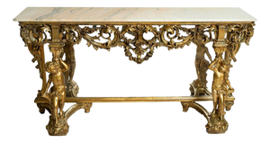 20th Century Baroque Carved Console Table with Mirror & Alabaster, 1970s