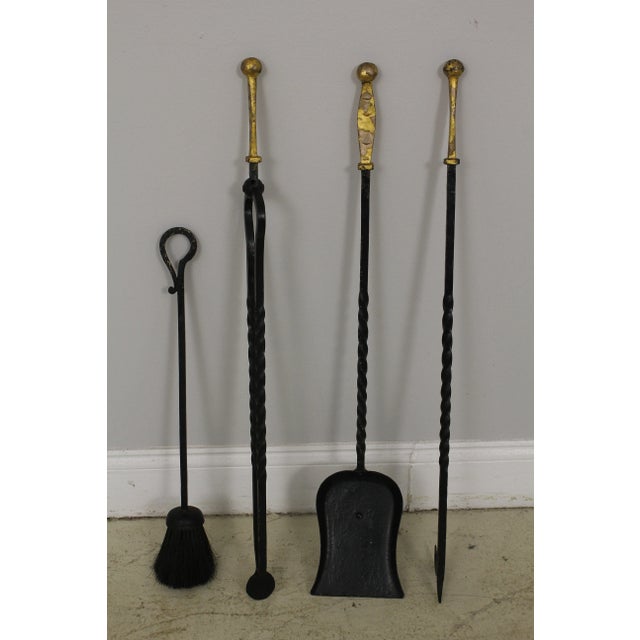 1900 - 1909 Outstanding Palatial Wrought Iron 3 Piece Fireplace Andiron Set For Sale - Image 5 of 13