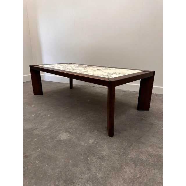 Large Belgian Oak Coffee Table with Breccia Marble Top, 1970s For Sale - Image 11 of 14