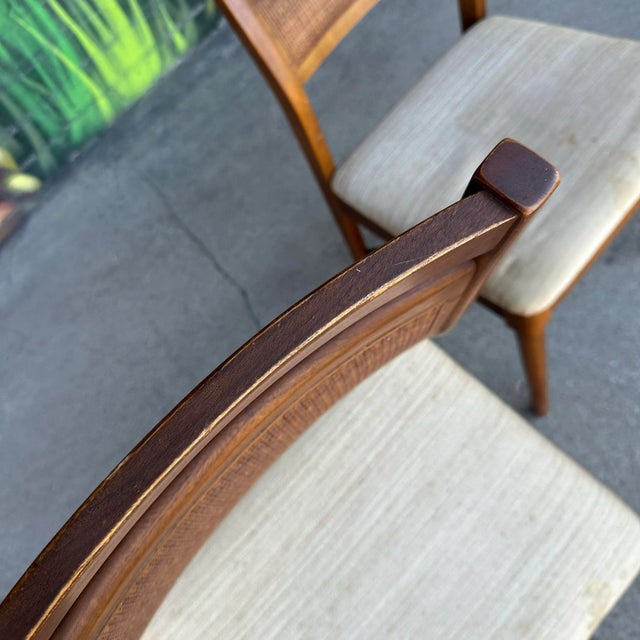 Brown Mid 20th Century Pair of American of Martinsville Mid Century Walnut Cane Back Dining Chairs For Sale - Image 8 of 12