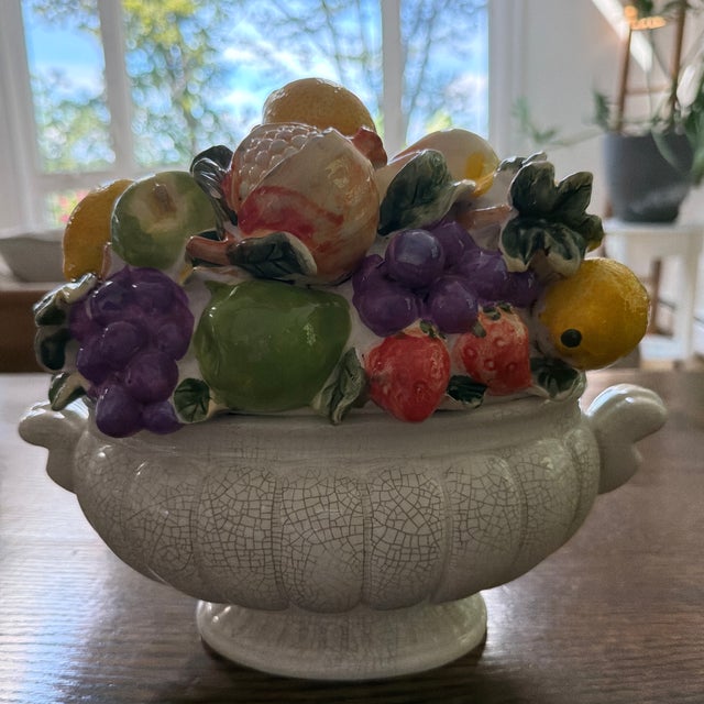 French Country Vintage Majolica Ceramic Fruit Centerpiece Bowl For Sale - Image 3 of 6