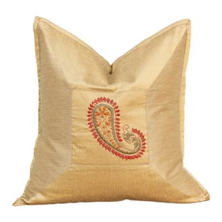 Lila Paisley Gold Pillow Cover For Sale